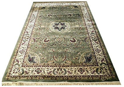 Prince Carpets Supersoft Kashmiri Silk Luxury Persian Design Anti Skid Backing Washable Carpets for Living Room Bedroom Drawing Room Hall Home Green Color 6 x 9 feet