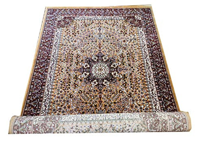Prince Carpets Kashmiri Supersoft Wool Blend Persian Carpet for Living Room Bedroom Dining Room Hall with 15mm Thickness Non Slip Washable Carpet Gold Color 8 x 11 feet
