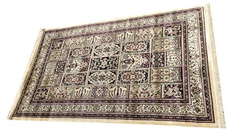 Prince Carpets Supersoft Kashmiri Silk Luxury Persian Design Anti Skid Backing Washable Carpets for Living Room Bedroom Drawing Room Dining Room Hall Home Ivory Color 6 x 9 feet