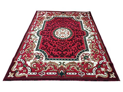 Prince Carpets Embossed Carved Supersoft Wool Blend Modern Design Carpets for Living Room Home Bedroom Drawing Room Hall with 1 inch Thickness Red Color 5 x 7 feet