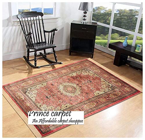 Prince Carpets Supersoft Kashmiri Silk Luxury Persian Design Anti Skid Backing Washable Carpets for Living Room Bedroom Drawing Room Hall Home Pink Color 9 x 12 feet