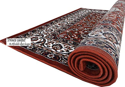 Prince Carpets Kashmiri Supersoft Wool Blend Persian Carpet for Living Room Bedroom Dining Room Hall with 15mm Thickness Non Slip Washable Carpet Rust Color 8 x 11 feet