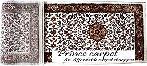 Prince Carpets Kashmiri Supersoft Wool Blend Persian Design Carpet for Living Room Bedroom Drawing Room Hall Anti Slip Backing Thick Washable Carpet White Color 2 x 6 feet