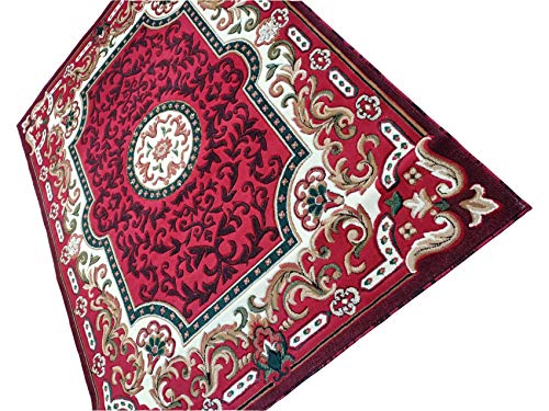 Prince Carpets Embossed Carved Supersoft Wool Blend Modern Design Carpets for Living Room Home Bedroom Drawing Room Hall with 1 inch Thickness Red Color 5 x 7 feet