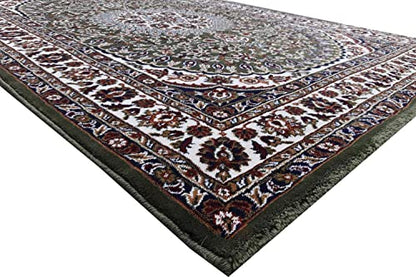Prince Carpets Kashmiri Supersoft Wool Blend Persian Carpet for Living Room Bedroom Dining Room Hall with 15mm Thickness Non Slip Washable Carpet Green Color 8 x 11 feet