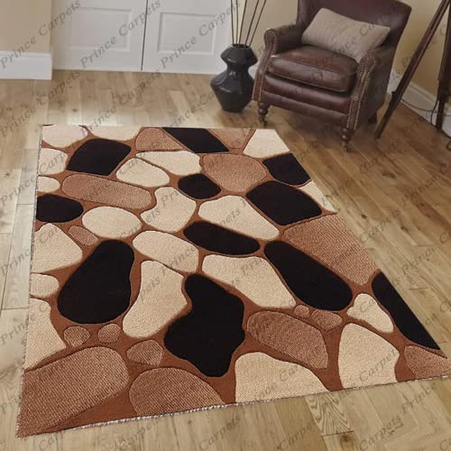 Prince Carpets Embossed Carved Supersoft Wool Blend Modern Design Carpets for Living Room Home Bedroom Drawing Room Hall with 1 inch Thickness Gold Color 6 x 8 feet