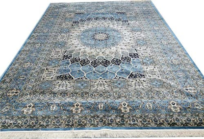 Prince Carpets Supersoft Kashmiri Silk Luxury Persian Design Anti Skid Backing Washable Carpets for Living Room Bedroom Drawing Room Hall Home Grey Color 9 x 12 feet