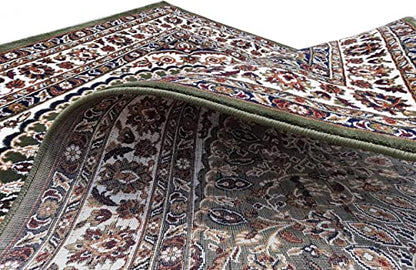 Prince Carpets Kashmiri Supersoft Wool Blend Persian Carpet for Living Room Bedroom Dining Room Hall with 15mm Thickness Non Slip Washable Carpet Green Color 8 x 11 feet