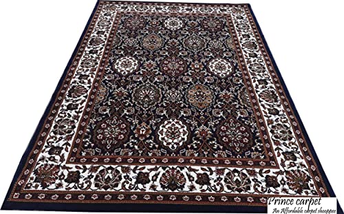 Prince Carpets Kashmiri Supersoft Wool Blend Persian Carpet for Living Room Bedroom Dining Room Hall with 15mm Thickness Non Slip Washable Carpet Blue Color 3 x 5 feet