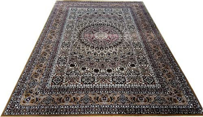 Prince Carpets Kashmiri Supersoft Wool Blend Persian Carpet for Living Room Bedroom Dining Room Hall with 15mm Thickness Non Slip Washable Carpet Gold Color 5 x 7 feet