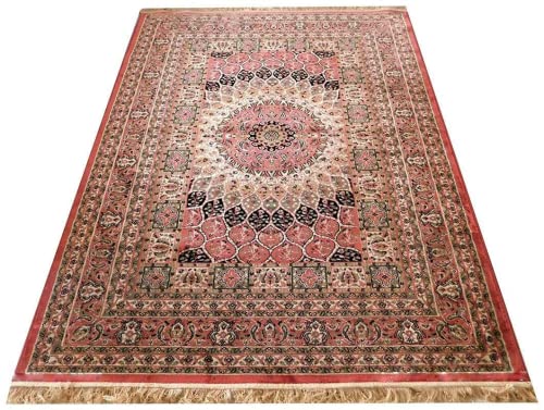 Prince Carpets Supersoft Kashmiri Silk Luxury Persian Design Anti Skid Backing Washable Carpets for Living Room Bedroom Drawing Room Hall Home Pink Color 8 x 11 feet