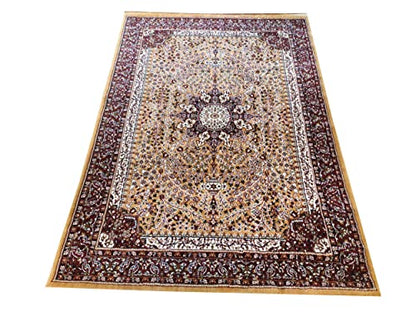Prince Carpets Kashmiri Supersoft Wool Blend Persian Carpet for Living Room Bedroom Dining Room Hall with 15mm Thickness Non Slip Washable Carpet Gold Color 6 x 9 feet