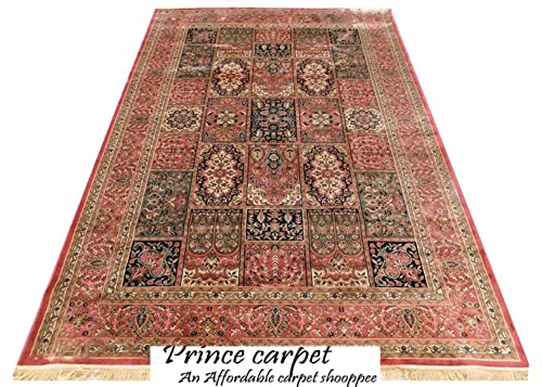 Prince Carpets Supersoft Kashmiri Silk Luxury Persian Design Anti Skid Backing Washable Carpets for Living Room Bedroom Drawing Room Hall Home Pink Color 8 x 11 feet