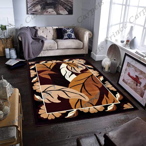 Prince Carpets Embossed Carved Supersoft Wool Blend Modern Design Carpets for Living Room Home Bedroom Drawing Room Hall with 1 inch Thickness Brown Color 6 x 8 feet