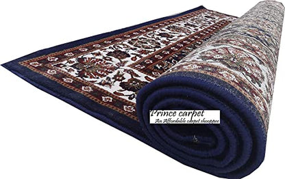 Prince Carpets Kashmiri Supersoft Wool Blend Persian Carpet for Living Room Bedroom Dining Room Hall with 15mm Thickness Non Slip Washable Carpet Blue Color 4 x 6 feet
