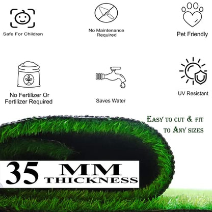 Prince Carpets Natural Looking high Density Long Lasting Aritifical Grass Carpet for Home Lawn Balcony Landscaping Indoor & Outdoor Decorating Purpose Thickness 35 mm Size 6.5X 13 feet