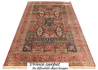 Prince Carpets Supersoft Kashmiri Silk Luxury Persian Design Anti Skid Backing Washable Carpets for Living Room Bedroom Drawing Room Hall Home Pink Color 6 x 9 feet