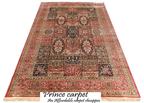 Prince Carpets Supersoft Kashmiri Silk Luxury Persian Design Anti Skid Backing Washable Carpets for Living Room Bedroom Drawing Room Hall Home Pink Color 8 x 11 feet
