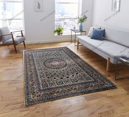 Prince Carpets Kashmiri Supersoft Wool Blend Persian Carpet for Living Room Bedroom Dining Room Hall with 15mm Thickness Non Slip Washable Carpet Gold Color 5 x 7 feet