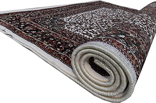 Prince Carpets Kashmiri Supersoft Wool Blend Persian Carpet for Living Room Bedroom Dining Room Hall with 15mm Thickness Non Slip Washable Carpet White Color 9 x 12 feet