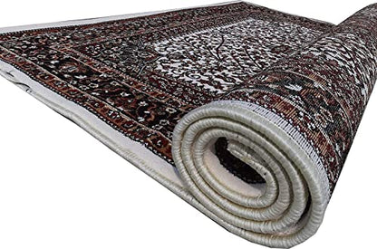 Prince Carpets Kashmiri Supersoft Wool Blend Persian Carpet for Living Room Bedroom Dining Room Hall with 15mm Thickness Non Slip Washable Carpet White Color 9 x 12 feet