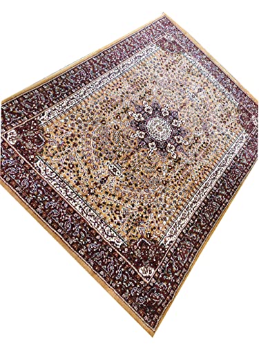 Prince Carpets Kashmiri Supersoft Wool Blend Persian Carpet for Living Room Bedroom Dining Room Hall with 15mm Thickness Non Slip Washable Carpet Gold Color 8 x 11 feet