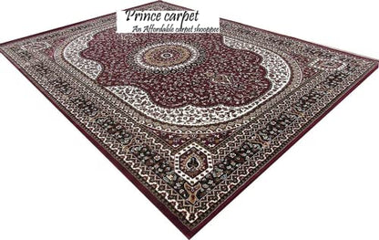Prince Carpets Kashmiri Supersoft Wool Blend Persian Design Carpet for Living Room Bedroom Dining Room Hall with 1 inch Thickness Anti Skid Backing Washable Carpet Red Color 8 x 11 feet