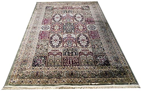 Prince Carpets Supersoft Kashmiri Silk Luxury Persian Design Anti Skid Backing Washable Carpets for Living Room Bedroom Drawing Room Hall Home Green Color 8 x 11 feet