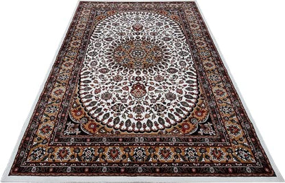 Prince Carpets Kashmiri Supersoft Wool Blend Persian Carpet for Living Room Bedroom Dining Room Hall with 15mm Thickness Non Slip Washable Carpet White Color 9 x 12 feet