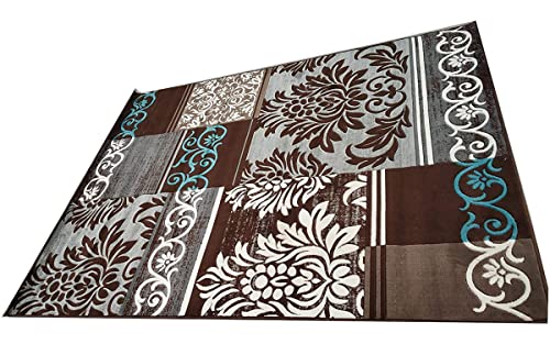 Prince Carpets Embossed Carved Supersoft Wool Blend Modern Design Carpets for Living Room Home Bedroom Drawing Room Hall with 1 inch Thickness Brown- Color 6 x 8 feet