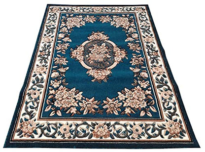 Prince Carpets Embossed Carved Supersoft Wool Blend Modern Design Carpets for Living Room Home Bedroom Drawing Room Hall with 1 inch Thickness Blue Color 5x7 feet