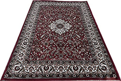 Prince Carpets Kashmiri Supersoft Wool Blend Persian Design Carpet for Living Room Bedroom Drawing Room Hall Anti Slip Backing Thick Washable Carpet Maroon Color 4 x 6 feet