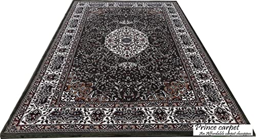 Prince Carpets Kashmiri Supersoft Wool Blend Persian Carpet for Living Room Bedroom Dining Room Hall with 15mm Thickness Non Slip Washable Carpet Green Color 6 x 9 feet