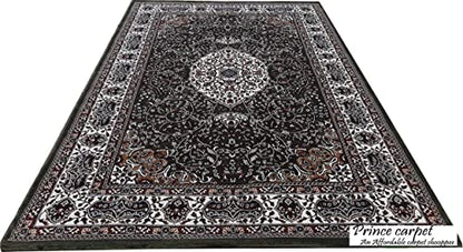 Prince Carpets Kashmiri Supersoft Wool Blend Persian Carpet for Living Room Bedroom Dining Room Hall with 15mm Thickness Non Slip Washable Carpet Green Color 6 x 9 feet