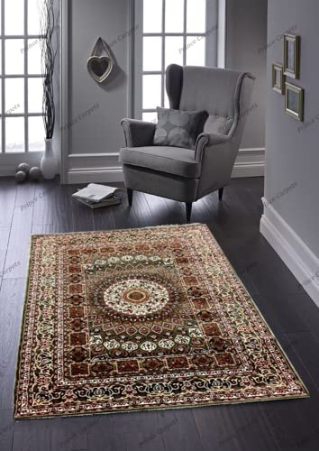 Prince Carpets Kashmiri Supersoft Wool Blend Persian Carpet for Living Room Bedroom Dining Room Hall with 15mm Thickness Non Slip Washable Carpet Green Color 9 x 12 feet