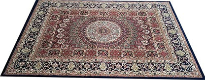 Prince Carpets Kashmiri Supersoft Wool Blend Persian Design Carpet for Living Room Bedroom Drawing Room Hall Anti Slip Backing Thick Washable Carpet Blue Color 6 x 9 feet