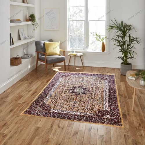 Prince Carpets Kashmiri Supersoft Wool Blend Persian Carpet for Living Room Bedroom Dining Room Hall with 15mm Thickness Non Slip Washable Carpet Gold Color 8 x 11 feet