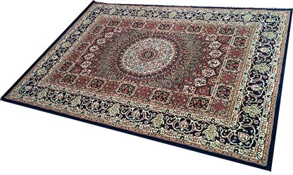 Prince Carpets Kashmiri Supersoft Wool Blend Persian Design Carpet for Living Room Bedroom Drawing Room Hall Anti Slip Backing Thick Washable Carpet Blue Color 6 x 9 feet