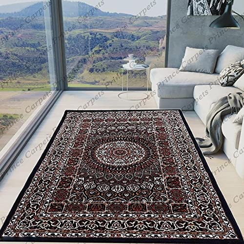 Prince Carpets Kashmiri Supersoft Wool Blend Persian Carpet for Living Room Bedroom Dining Room Hall with 15mm Thickness Non Slip Washable Carpet Blue Color 4 x 6 feet