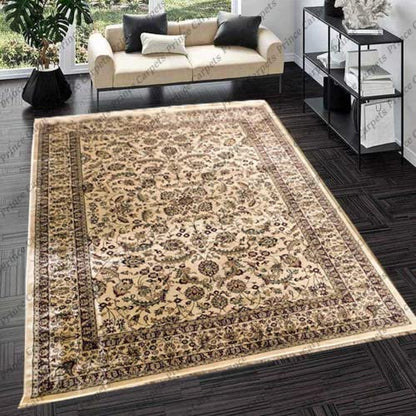 Prince Carpets Supersoft Kashmiri Silk Luxury Persian Design Anti Skid Backing Washable Carpets for Living Room Bedroom Drawing Room Hall Home Cream Color 8 x 11 feet