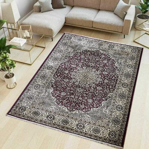 Prince Carpets Supersoft Kashmiri Silk Luxury Persian Design Anti Skid Backing Washable Carpets for Living Room Bedroom Drawing Room Hall Home Maroon Color 2 x 6 feet