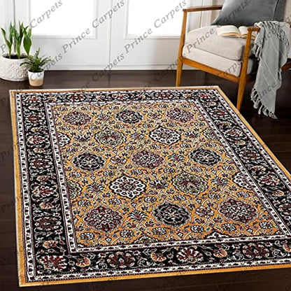 Prince Carpets Kashmiri Supersoft Wool Blend Persian Carpet for Living Room Bedroom Dining Room Hall with 15mm Thickness Non Slip Washable Carpet Gold Color 9 x 12 feet