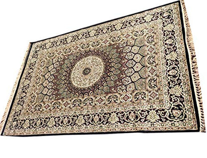 Prince Carpets Supersoft Kashmiri Silk Luxury Persian Design Anti Skid Backing Washable Carpets for Living Room Bedroom Drawing Room Dining Room Hall Home Black Color 4 x 6 feet