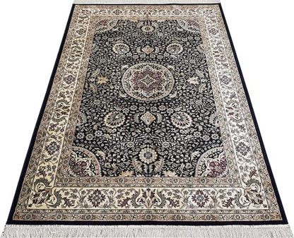Prince Carpets Supersoft Kashmiri Silk Luxury Persian Design Anti Skid Backing Washable Carpets for Living Room Bedroom Drawing Room Hall Home Grey Color 6 x 9 feet