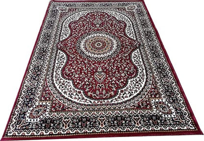 Prince Carpets Kashmiri Supersoft Wool Blend Persian Design Carpet for Living Room Bedroom Drawing Room Hall Anti Slip Backing Thick Washable Carpet Red Color 6 x 9 feet