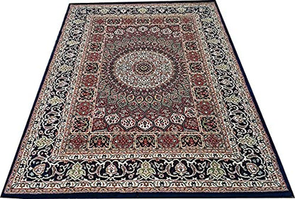 Prince Carpets Kashmiri Supersoft Wool Blend Persian Design Carpet for Living Room Bedroom Drawing Room Hall Anti Slip Backing Thick Washable Carpet Blue Color 6 x 9 feet