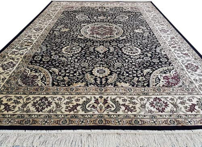 Prince Carpets Supersoft Kashmiri Silk Luxury Persian Design Anti Skid Backing Washable Carpets for Living Room Bedroom Drawing Room Hall Home Black Color 2 x 6 feet