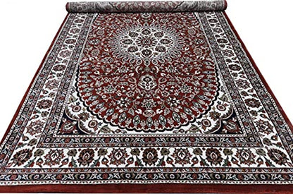 Prince Carpets Kashmiri Supersoft Wool Blend Persian Carpet for Living Room Bedroom Dining Room Hall with 15mm Thickness Non Slip Washable Carpet Rust Color 5 x 7 feet