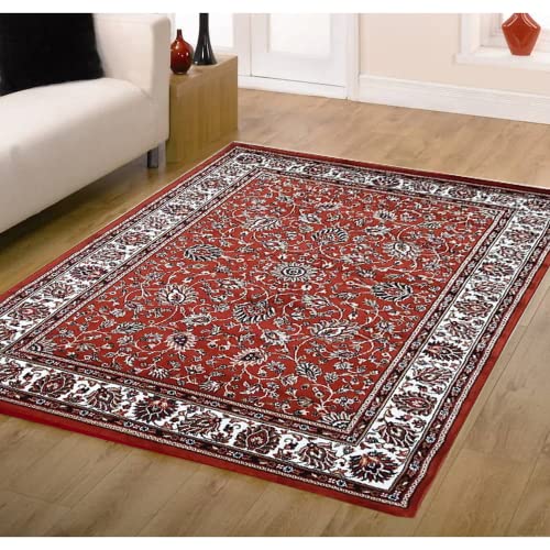 Prince Carpets Kashmiri Supersoft Wool Blend Persian Carpets for Living Room1 inch Thickness Washable Carpet Rust Color 8 x 11 feet
