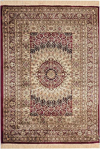 Prince Carpets Supersoft Kashmiri Silk Luxury Persian Design Anti Skid Backing Washable Carpets for Living Room Bedroom Drawing Room Hall Home Maroon Color 5 x7 feet